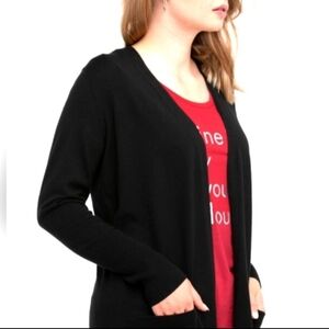 (S/M)🔥 Liz Claiborne🔥 Black Long Cardigan with Pockets Ptp 18"×L29"